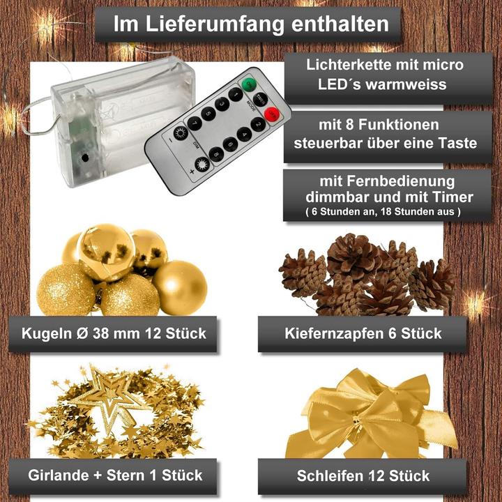 Produktbild Baunsal Künstlicher Weihnachtsbaum mit Deko & LED-Lichterkette (60 cm)