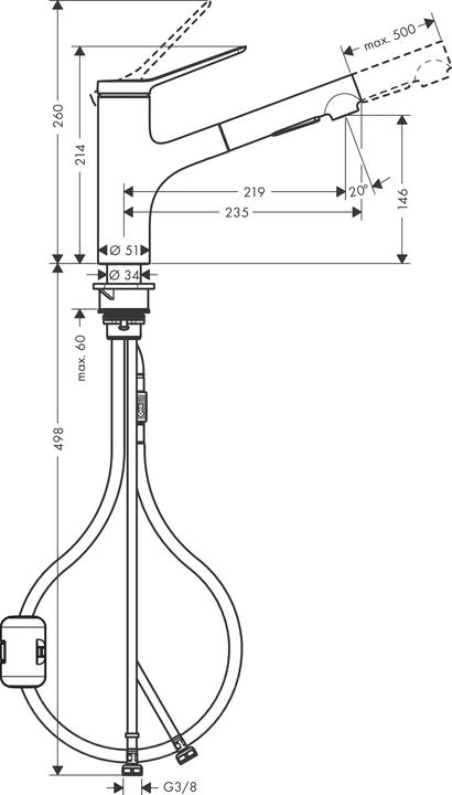 Image du produit hansgrohe Mitigeur monocommande pour évier Zesis M33 150, Eco, douchette extractible, 2 jets chrome