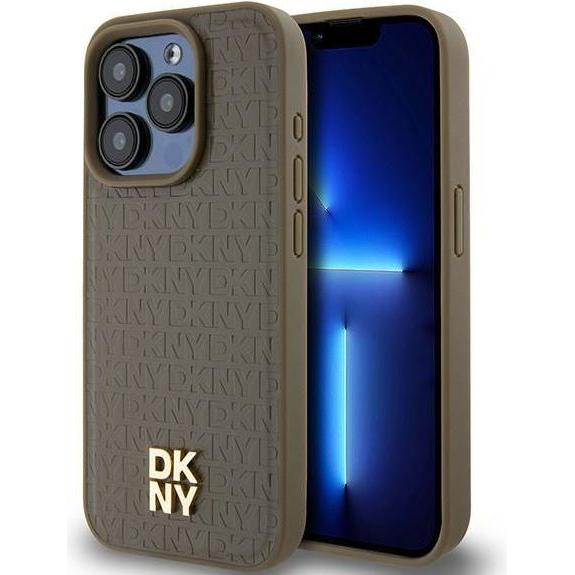 Thumbnail - DKNY DKHMP15LPSHRPSW iPhone 15 Pro 6.1" brązowy/brown hardcase Leather Monogram Pattern Metal Logo M (Apple iPhone 15 Pr...