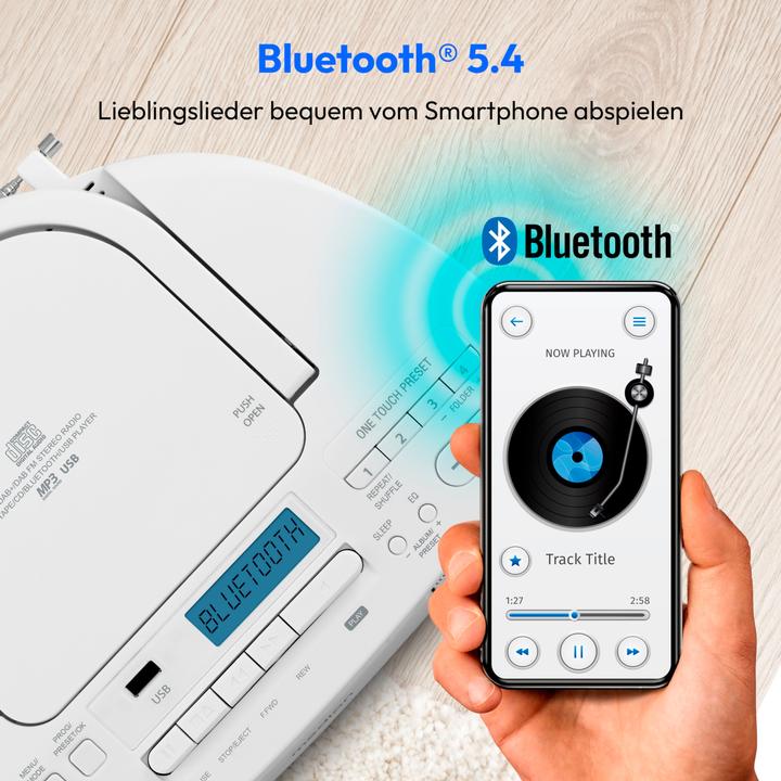 Actual product image Medion LIFE DRX-1 Plus Boombox weiss Radiorekorder mit CD-Spieler und Kassettendeck (DAB+, FM, PLL, Bluetooth)