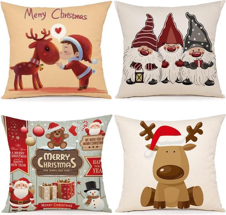 Actual product image Alopini Christmas cushion cover set of 4 cushion covers decorative cushions linen cushion covers (45 x 45 cm)
