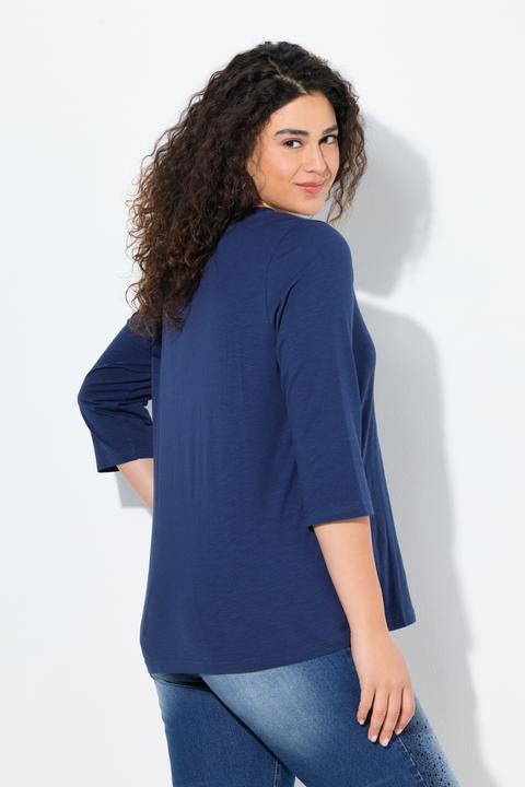 Image du produit Ulla Popken T-shirt à col rond et manches 3/4, coupe Classic, strass (46, 48)