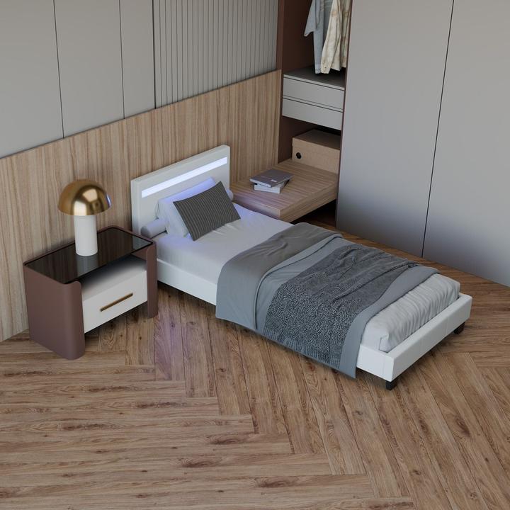 Actual product image Juskys LED upholstered bed Verona with slatted frame (90 x 200 cm)