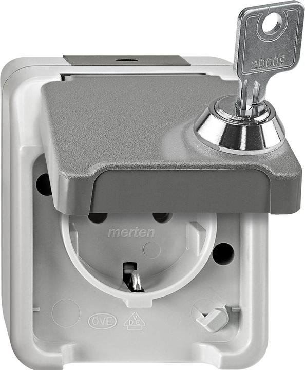 Produktbild Merten Steckdose 1f lgr mt AQUASTAR AP m.BS MEG2417-8029