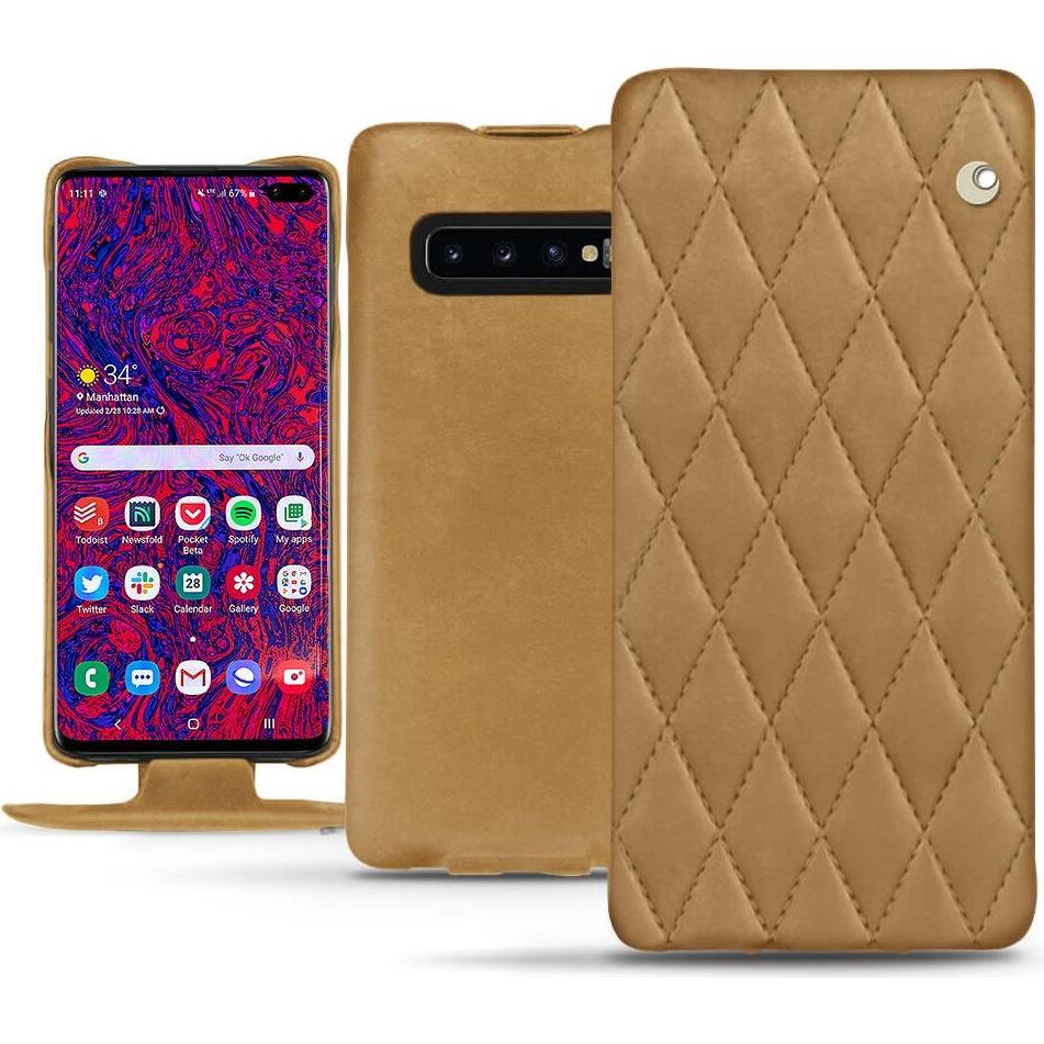 Noreve Lederschutzhülle vertikal (Samsung Galaxy S10+), Smartphone Hülle, Braun