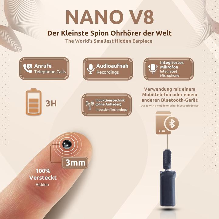 Produktbild PingaOculto Spionage-Ohrhörer Nano V8 (3 h, Kabellos)