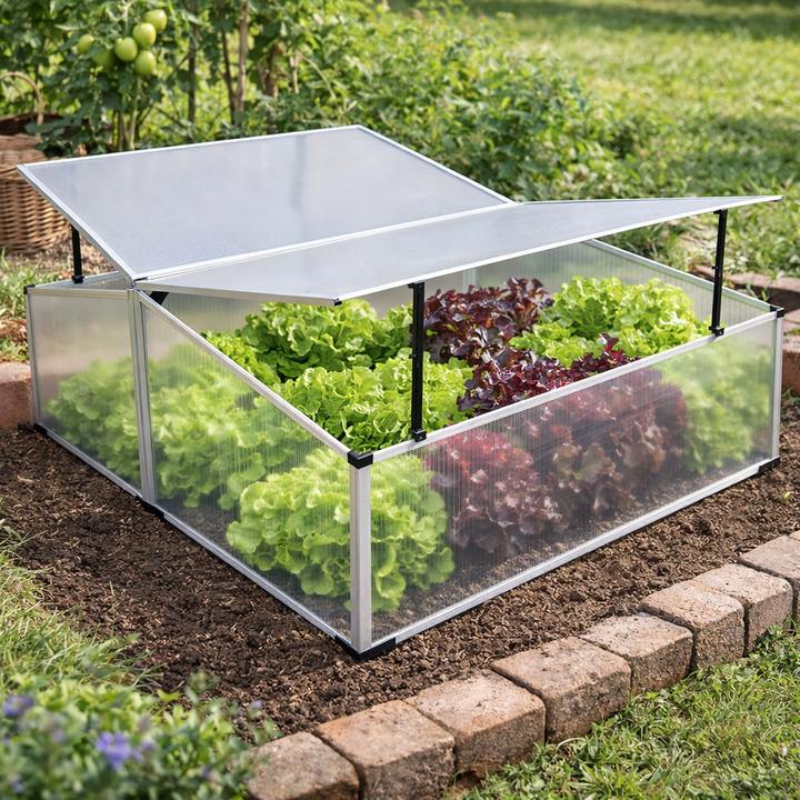 Produktbild Mojawo Frühbeet mit Doppeldach Gewächshaus Treibhaus Alu 120x100x40/30cm