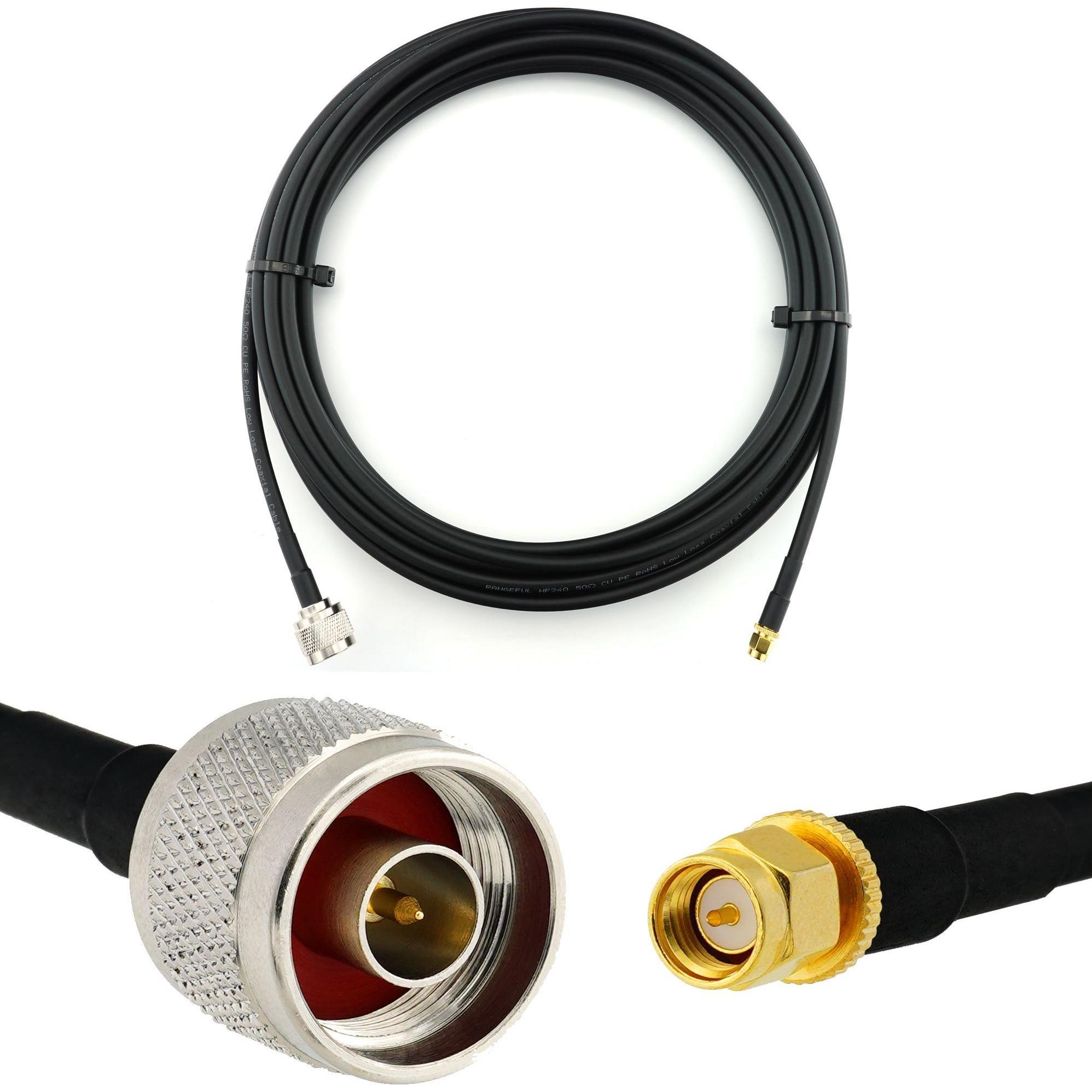 Rangeful Cavo coassiale da SMA maschio a N maschio da 10 metri??? HF240 (equivalente a LMR240) HF240-NM-SM-10, Cavo antenna