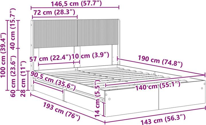 Actual product image vidaXL Bettrahmen (140 x 190 cm)