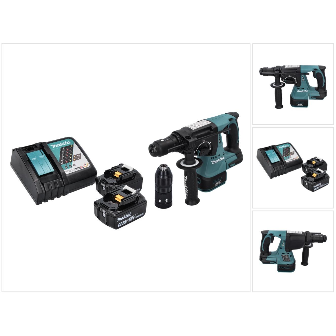 Makita, Trapano + Avvitatore a batteria, DHR 243 RT trapano a percussione a batteria 18 V SDS plus Brushless + 2x batteria 5,0 Ah +