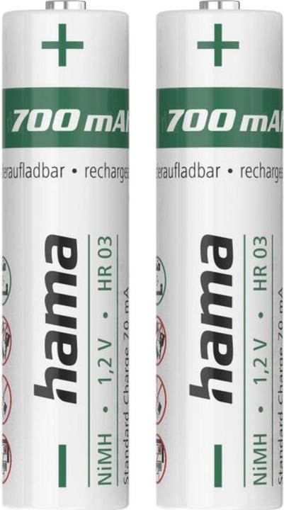 Image du produit Hama Piles NiMH, AAA Micro, 700 mAh 1,2V, 2 pièces (2 pcs, AAA, 700 mAh)