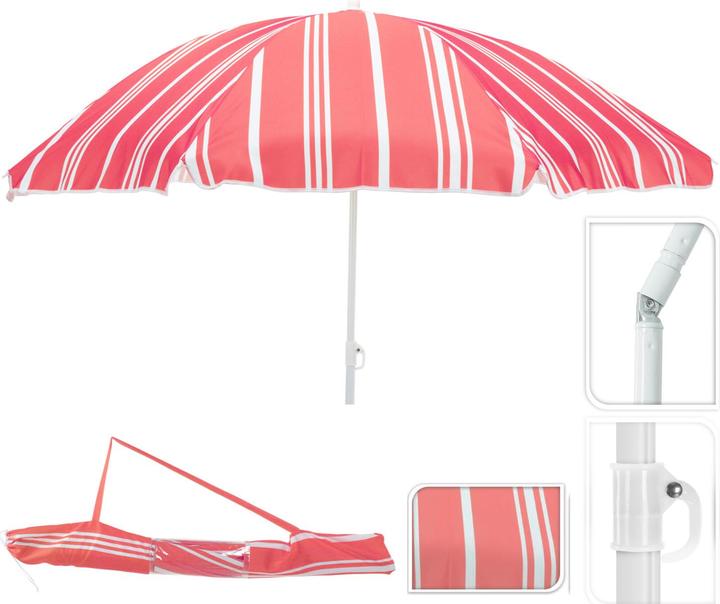 Actual product image Mojawo Sonnenschirm rund 1,80m Rot gestreift Polyester knickbar UV Schutz (1.57 m)