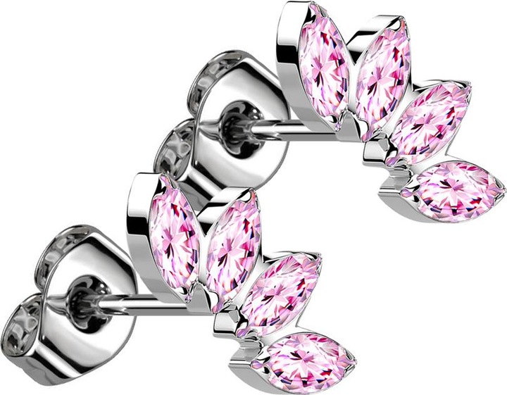 Produktbild Star Piercing Threadless Ohrstecker silber Fächer mit vier Kristalle pink (Titan G23, ohne Messing)