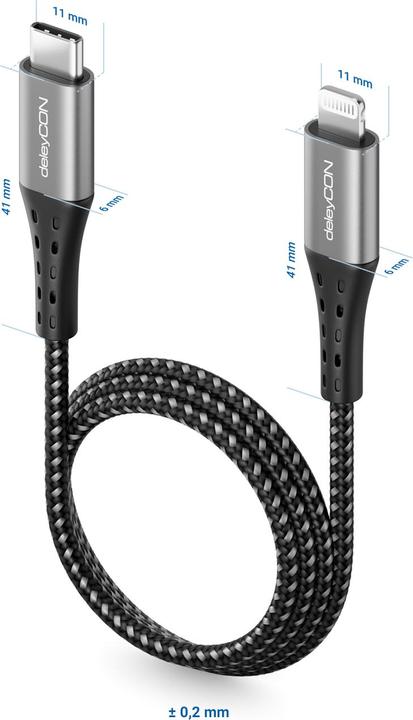 Produktbild deleyCON USB-2.0-Kabel USB C - Lightning 1.5 m (1.50 m, USB 2.0)