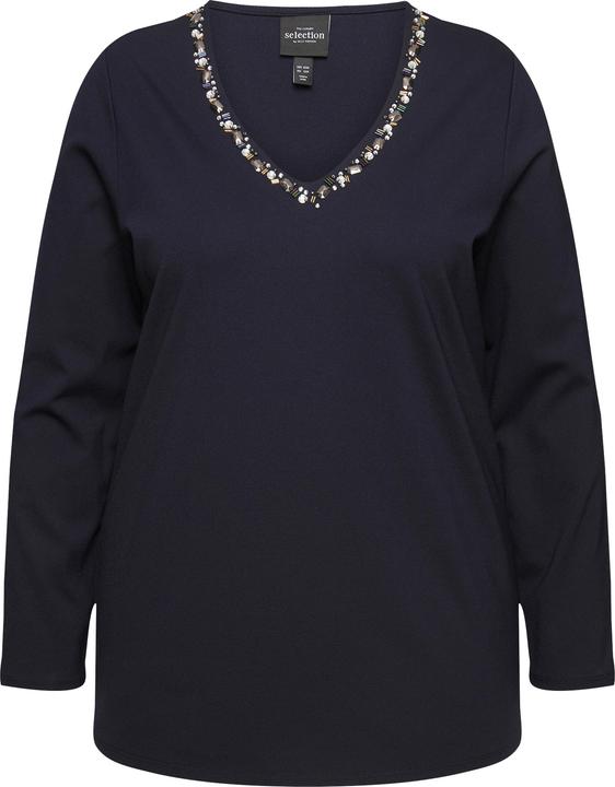 Actual product image Ulla Popken Rhinestone Neckline Long Sleeve V-Neck tee (58)