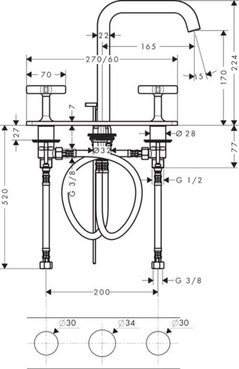 Produktbild Axor 3-L WT-Armatur 170 CITTERIO E DN 15 m Pl m ZAG 1 1/4" brushed bronze