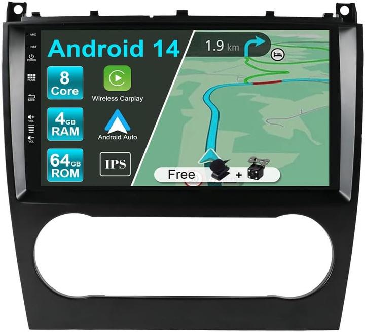 Produktbild Generic Autoradio Android 13, 9 Zoll für Mercedes-Benz C-Class (Android Auto, Apple Carplay, MirrorLink)