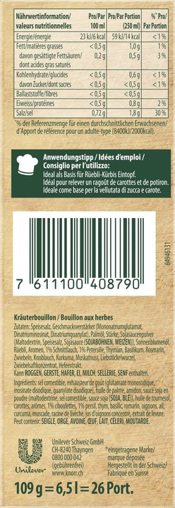 Valeurs nutritives et ingrédients Knorr Bouillon aux herbes