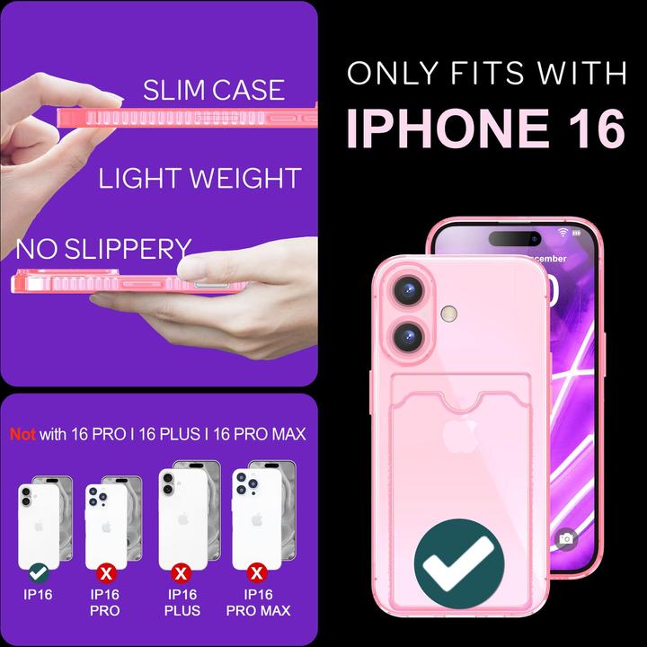 Immagine prodotto Nalia Portacarte trasparente in silicone trasparente al neon (Apple iPhone 16)