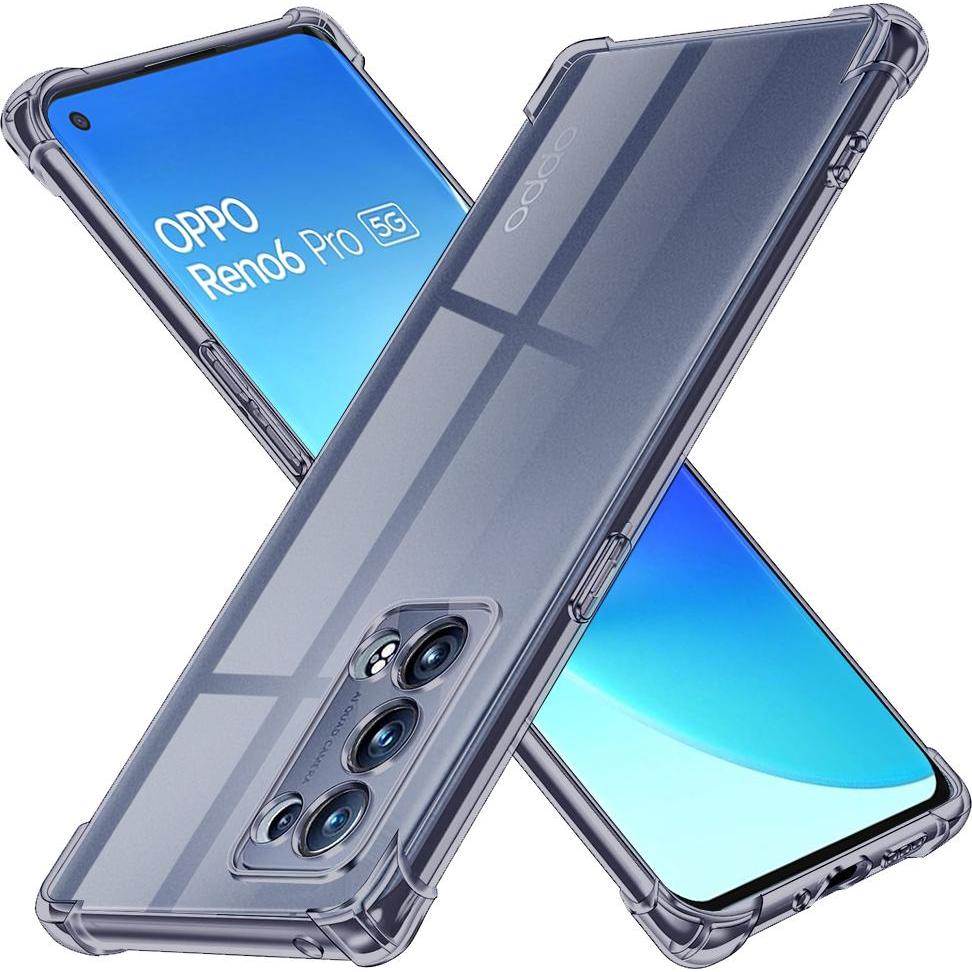 Techsuit - Shockproof Clear Silicone - Oppo Reno6 Pro 5G (Snapdragon) - Smoke Black (Oppo Reno 6 Pro 5G), Cover smartphone, Trasparente, Nero