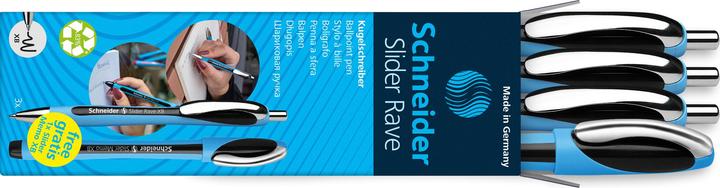 Schneider AKTION: Kugelschreiber Slider Rave XB blau, Schreibfarbe: schwarz, 3 St. + GRATIS Schneide (Schwarz, Blau, 1 x)