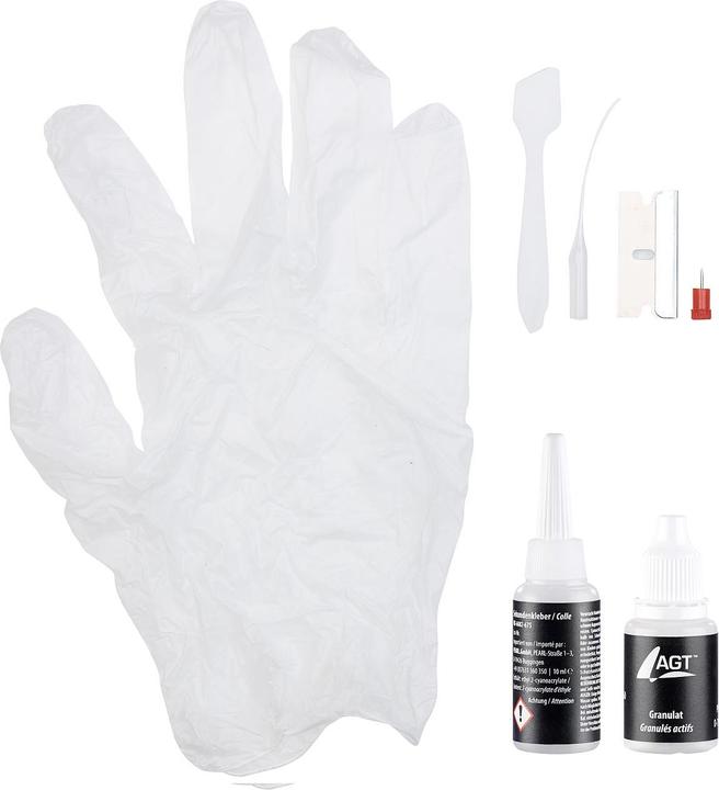 Produktbild AGT Reparatur-Set aus Sekundenkleber und weissem Granulat (86 g, 10 ml)