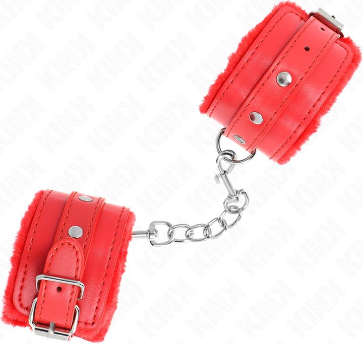 Actual product image Kink PREMIUM FURNISHED Wrist Cuffs RED WITH RED BELT ADJUSTABLE 17-29 CM X 6 CM