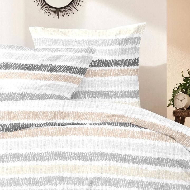Actual product image Enrico Coss Baumwoll Seersucker Bettwäsche Düsseldorf grau beige (Bedding set, 155x220 cm + 80x80 cm)