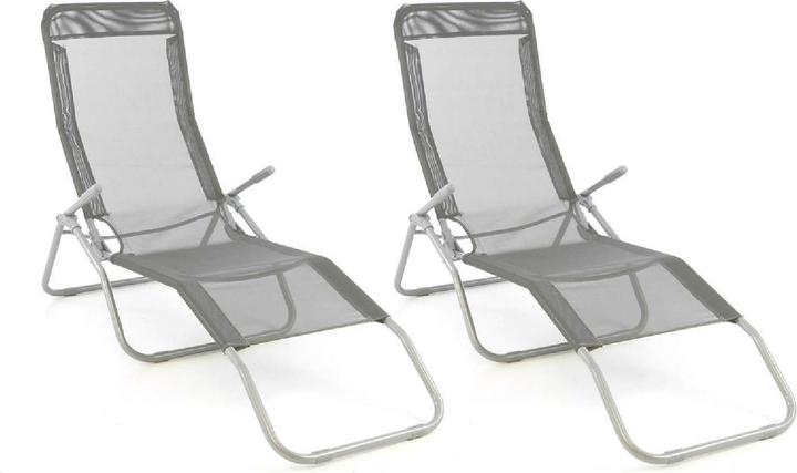 VCM Gartenliege 2er Set Bäderliege 160 cm Grau Armlehne Stahl Relaxliege klappbar (160 cm)