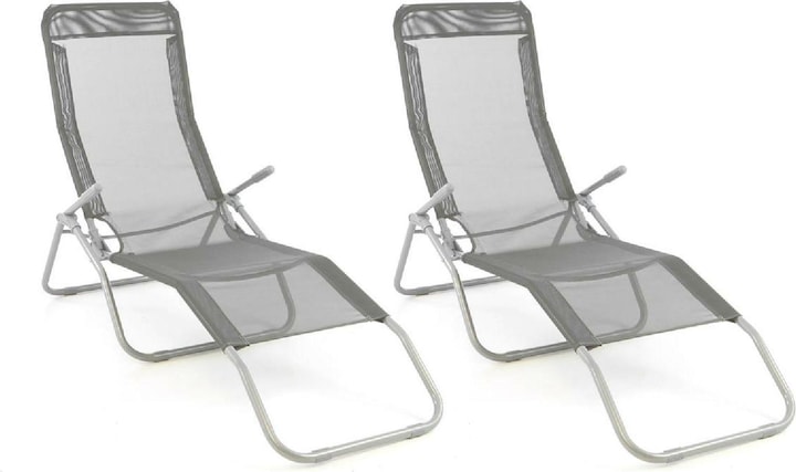Actual product image VCM Gartenliege 2er Set Bäderliege 160 cm Grau Armlehne Stahl Relaxliege klappbar (160 cm)