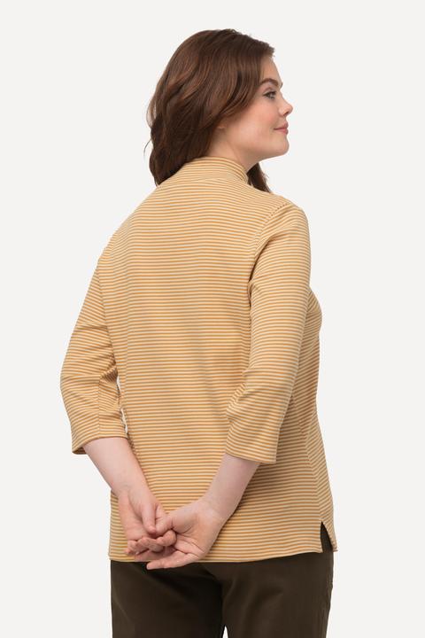 Image du produit Ulla Popken T-shirt slim à col montant et manches 3/4, coton bio, rayures (46, 48)