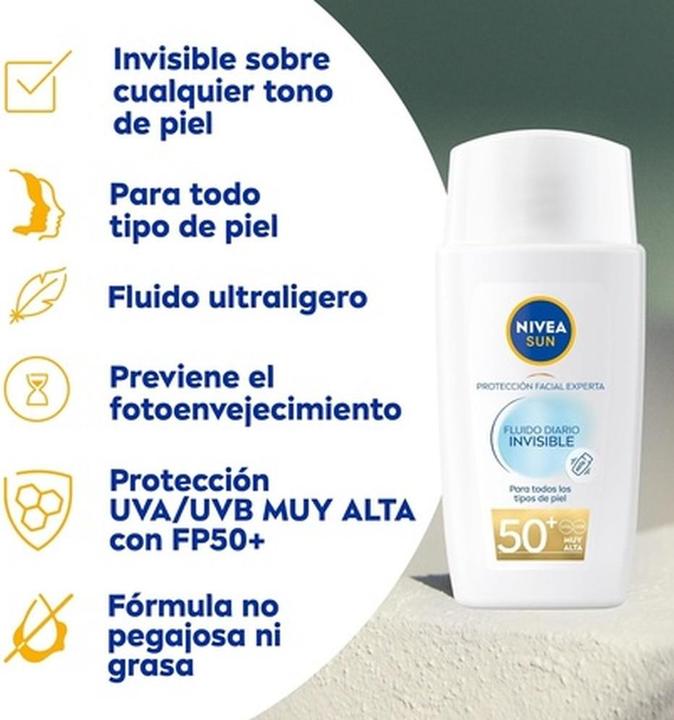 Image du produit NIVEA SUN Invisible Daily Fluid Face Sunscreen SPF 50+ 40ml (Crème solaire visage, SPF 50, 40 ml, 0.04 g)