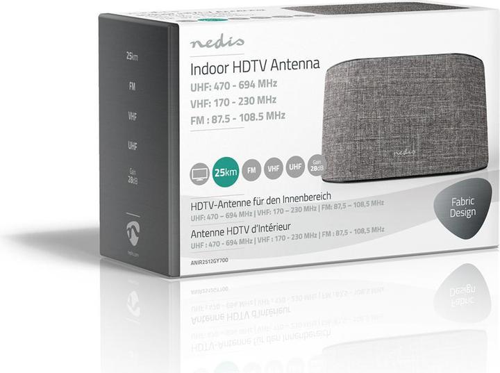 Produktbild Nedis Innenantenne Aktiv FM/UHF/VHF Empfangsbereich: 0-25 km LTE700 Verstärkung dBi (bei Antennenkab (Zimmerantenne, 28 dB, DVB-T / -T2, DAB/ DAB+, UKW / MW / LW)