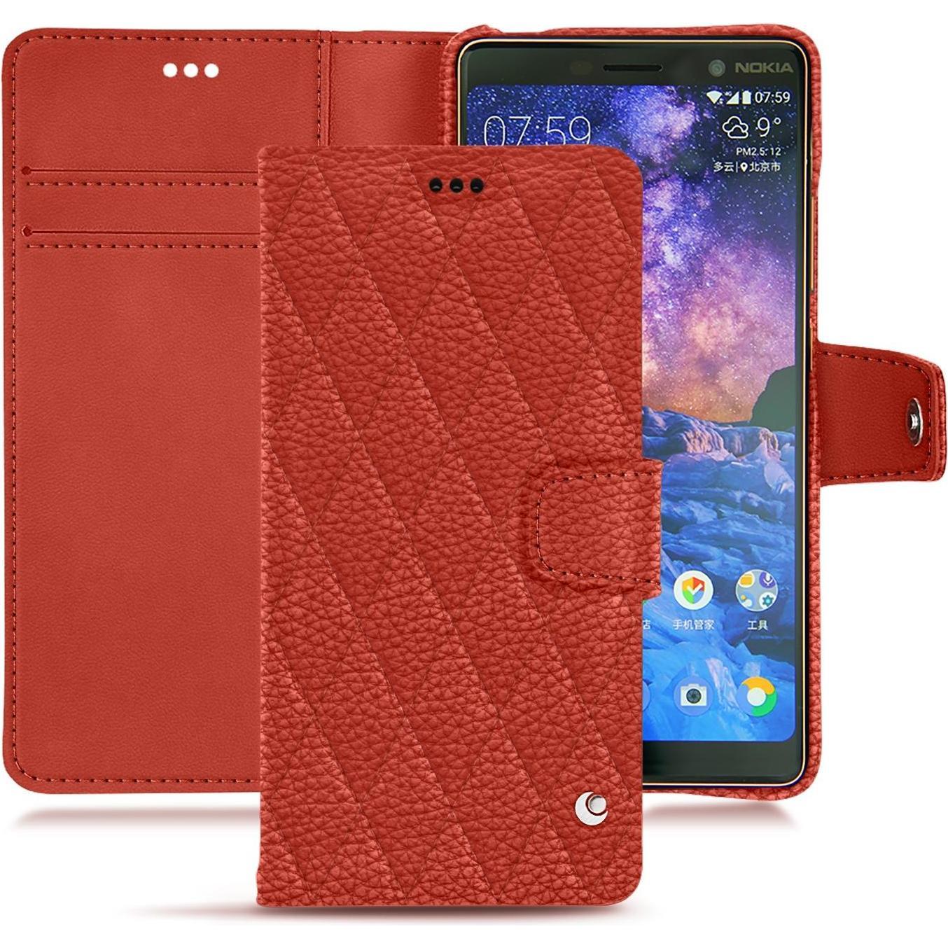Noreve Lederschutzhülle Wallet (Nokia 7 Plus), Smartphone Hülle, Orange