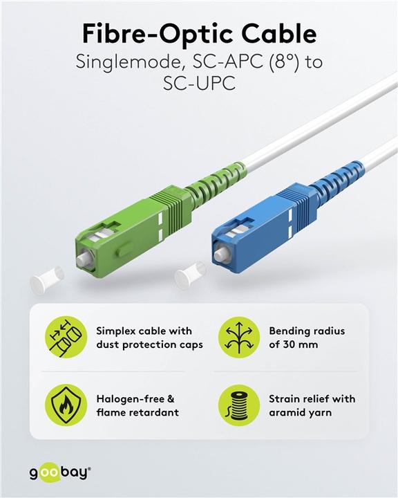 Image du produit Goobay Câble à fibre optique FTTH, monomode OS2 White, blanc simplex, 20 m (S/UTP, CAT6, 20 m)