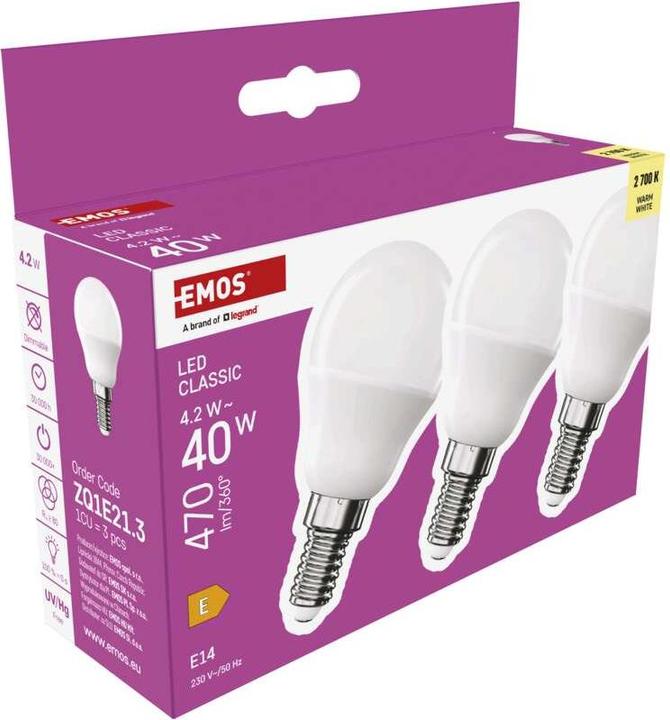 Produktbild Emos LED Lampe Classic Mini Globe / E14 / 4,2 W (40 W) / 470 lm / Warmweiss (E14, 470 lm, 3 x)