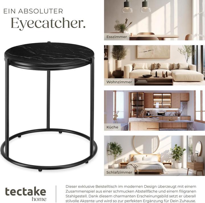 Image du produit tectake Table d'appoint Ellsa, plateau en marbre, structure en acier