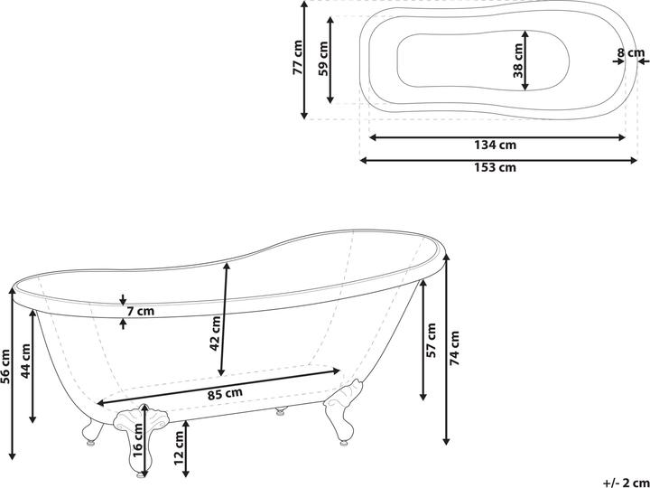 Produktbild Beliani Badewanne freistehend rot oval 153 x 77 cm CAYMAN (200 l, 153 cm, 77 cm)