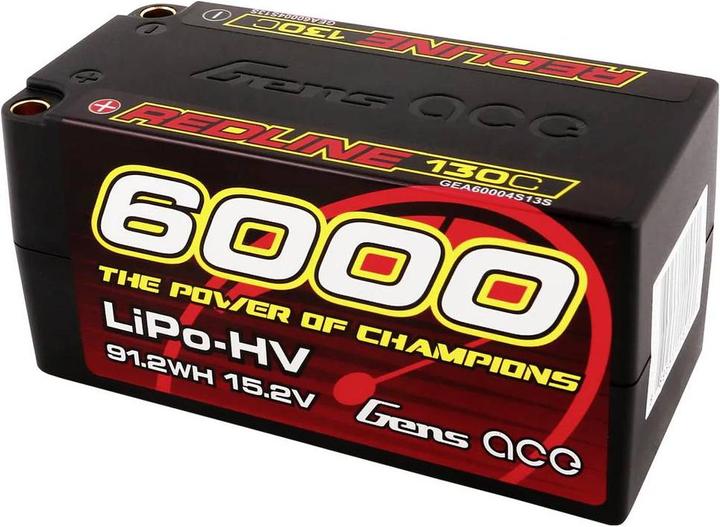 Actual product image Gens Ace Redline Series 6000mAh 15.2V 130C 4S2P HardCase 69 HV LiPo Battery (15.20 V, 6000 mAh)