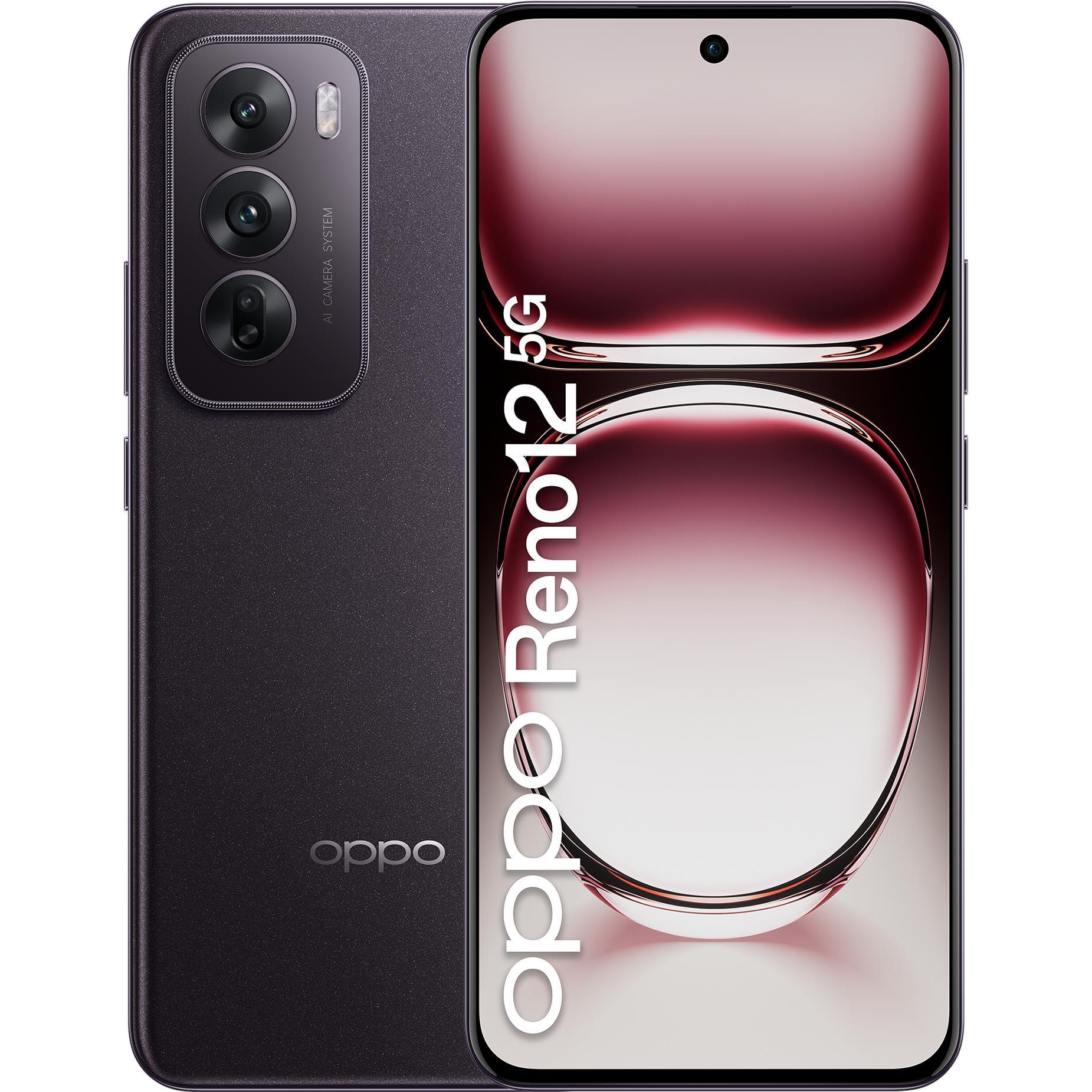 OPPO Reno12 5G (256 GB, Black Brown, 6.69", Dual SIM, 5G), Smartphone, Schwarz