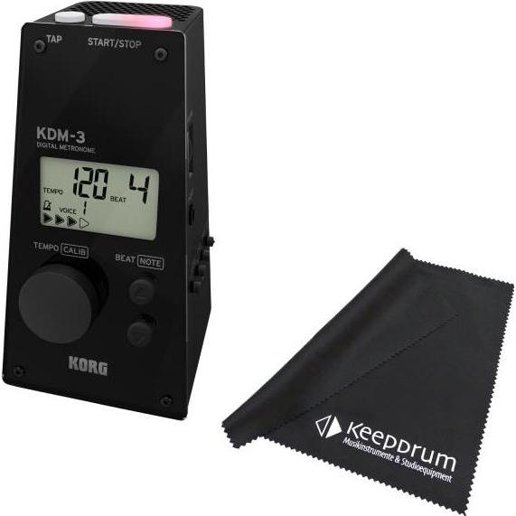 Korg Metronom KDM-3 Taktgeber Digital mit 19 Taktarten Schwarz mit Tuch, Stimmgerät, Schwarz