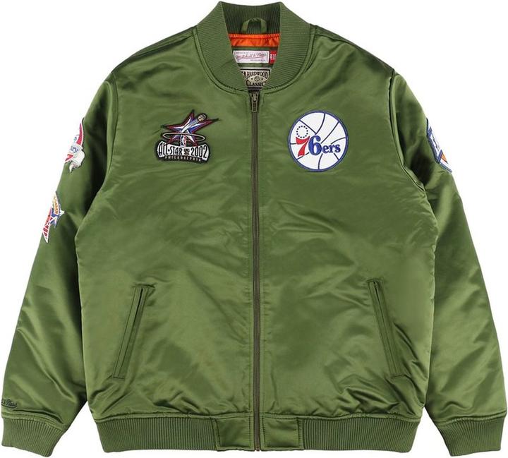 Produktbild Mitchell & Ness M&N Satin Bomber Jacke - FLIGHT Philadelphia 76ers oliv - L (L)