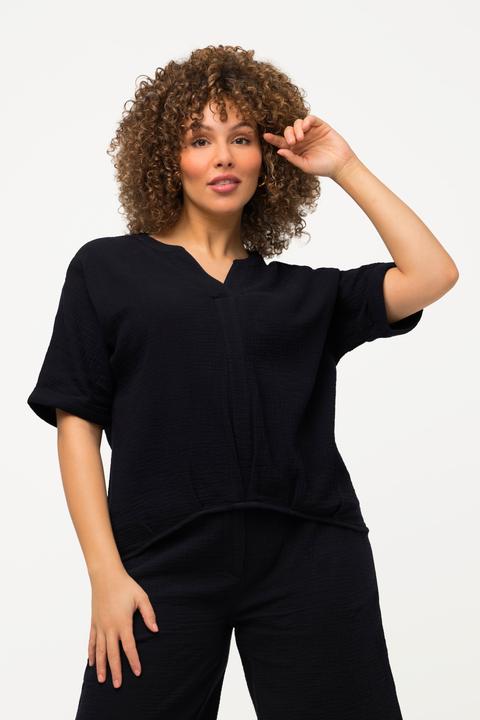 Produktbild Ulla Popken Musselin-Bluse, Oversized, Tunika-Ausschnitt, Halbarm (50, 52)
