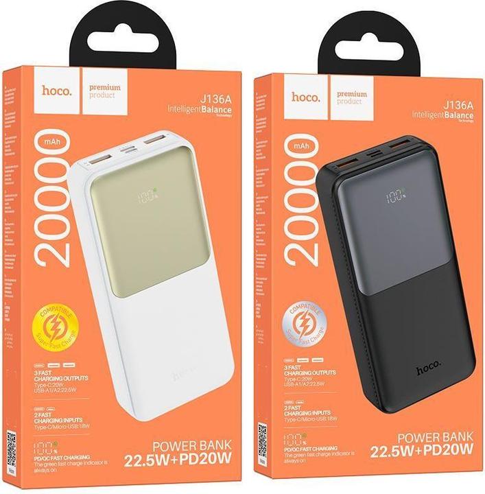 Actual product image Hoco Power bank J136A Sirui 22.5W+PD20W fully compatible power bank(20000mAh) Black (20000 mAh, 22.50 W, 74 Wh)