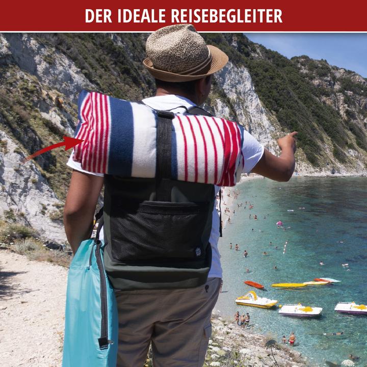 Image du produit Walser Couverture de voyage avec dos en aluminium rouge/bleu rayé 200 x 200 cm