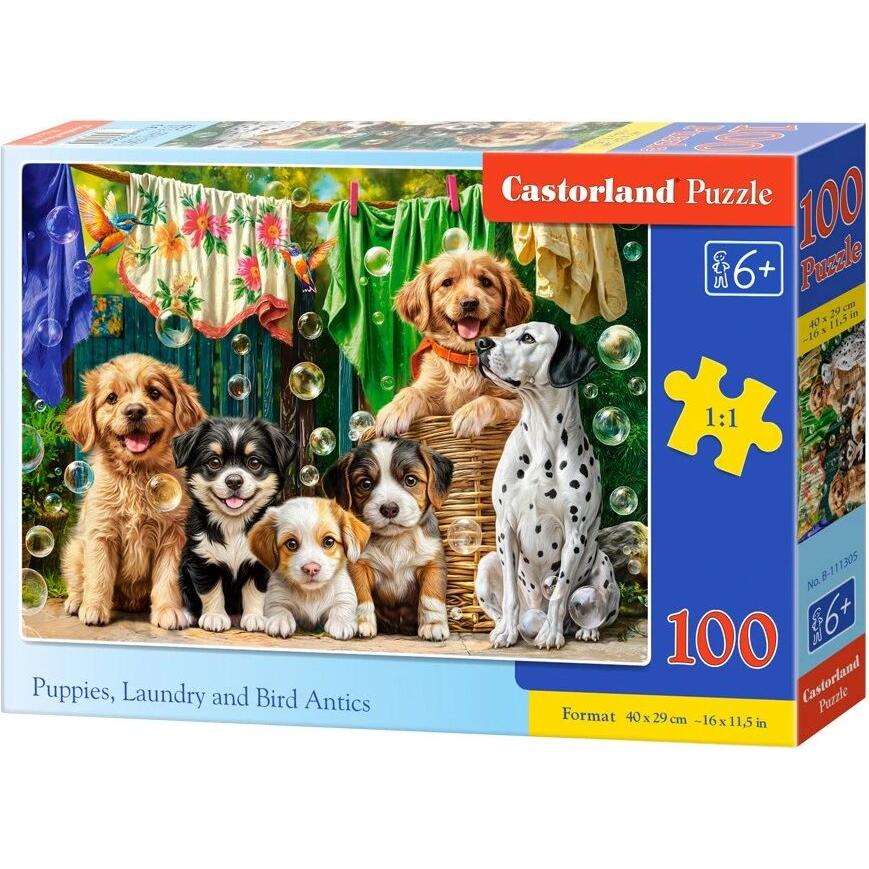 Castorland Puzzle 100 Puppies, Laundry and Bird Antics CASTOR (100 pezzi)