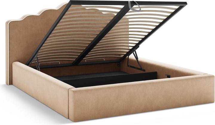 Actual product image Micadoni Velvet Storage Bed With Headboard, "Dream", Ivory and Almond Beige, 222x220x122 Made in Europe (180 x 200 cm)