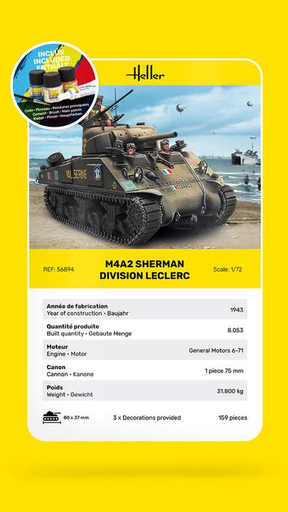 Actual product image Heller STARTER KIT M4A2 Sherman "Division Leclerc" (deco.FR KIT