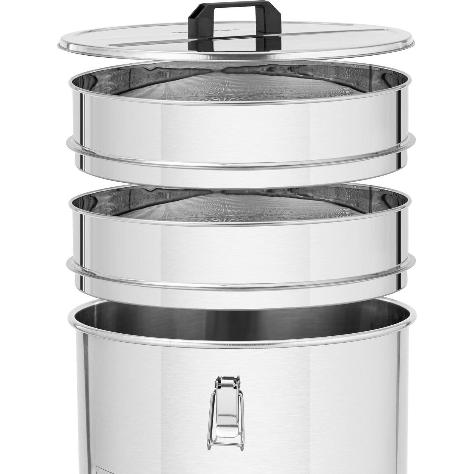 Wiesenfield Honigeimer Honig-Abfülleimer mit Sieb, Deckel und Quetschhahn Edelstahl 50 L (50 l) (WIE-HT-50)