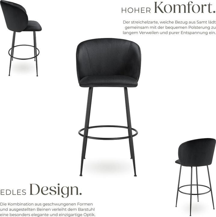 Actual product image tectake Bar stool Luana, with backrest, velvet look